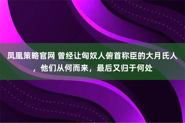 凤凰策略官网 曾经让匈奴人俯首称臣的大月氏人，他们从何而来，最后又归于何处