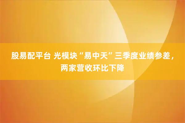股易配平台 光模块“易中天”三季度业绩参差，两家营收环比下降